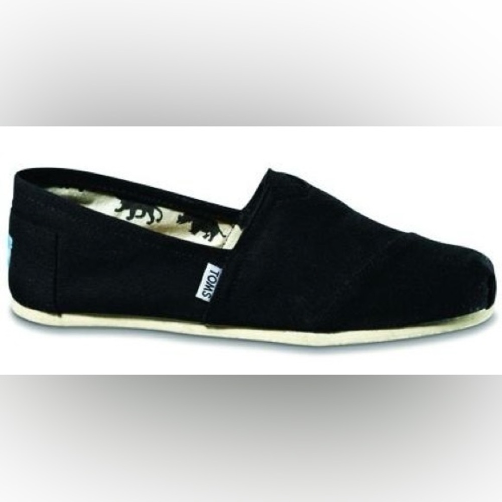 Toms Alpargata Black Canvas Slip-On Shoes with Printed Lining NWOT - Picture 2 of 9